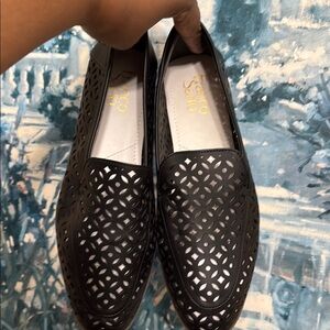 Franco Sarto Black Leather Slip-On Loafers